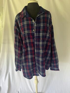 Vintage Windridge Plaid Flannel Shirt Mens XXLT Tall Blue Red White Acrylic
